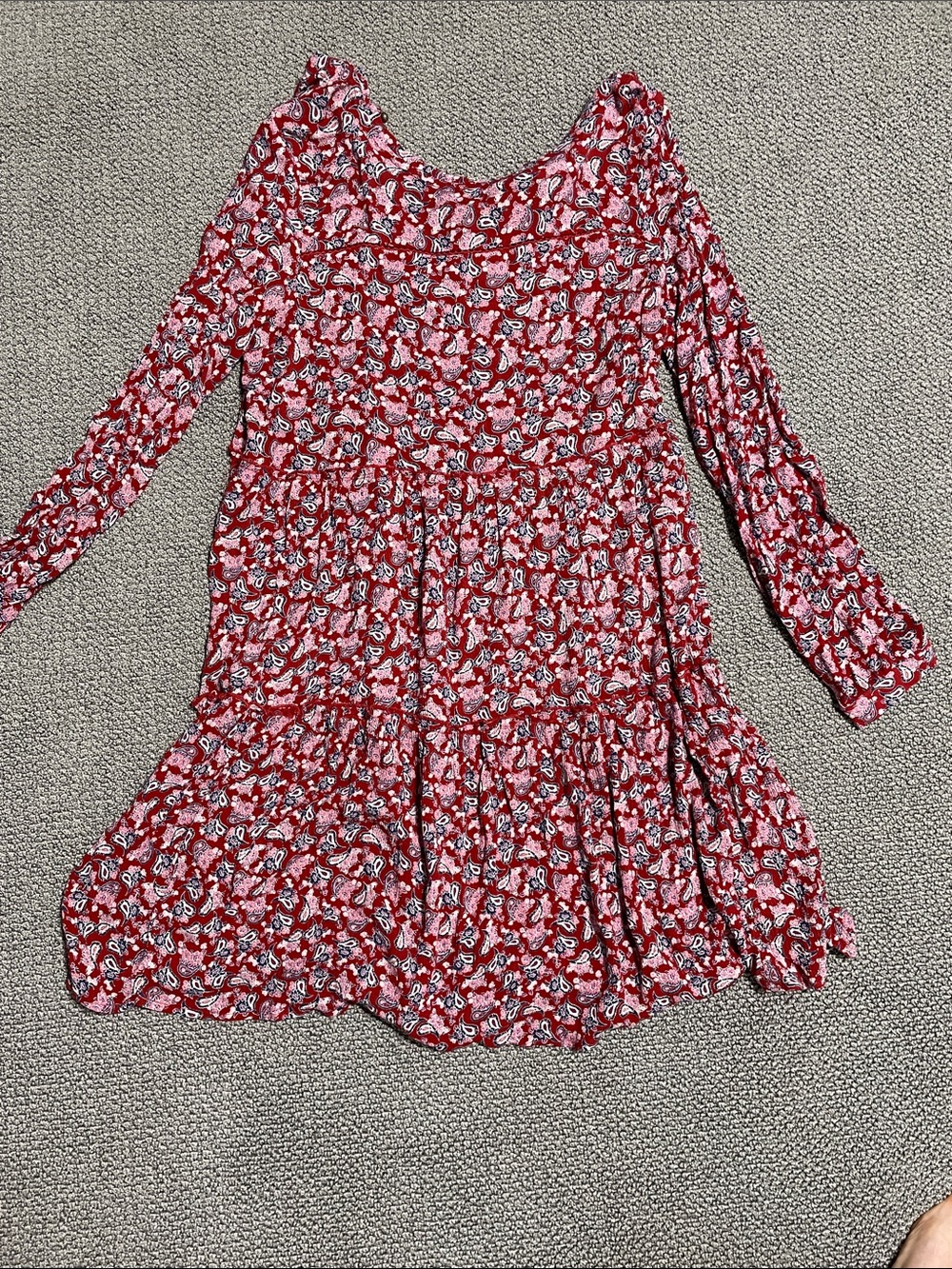 Knox Rose Crimson Floral Tiered Long-Sleeve Dress